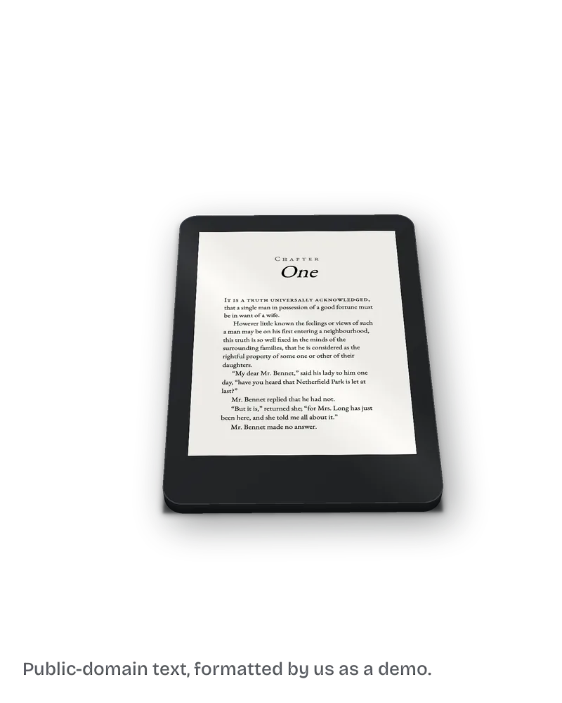 Chapter One of Pride and Prejudice as our EPUB on an e-reader.