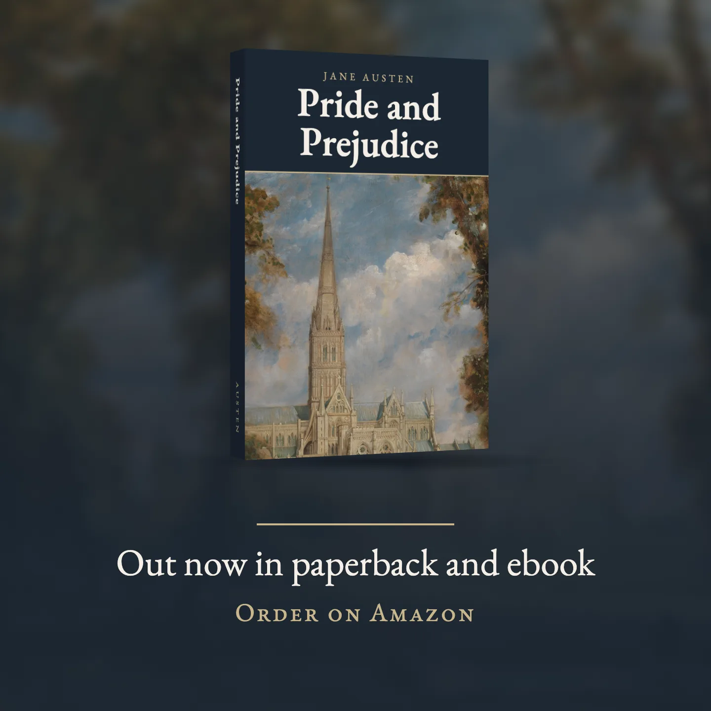 Our Pride and Prejudice sample edition on a launch graphic: Out now in paperback and ebook. Made by Clean Page Press.