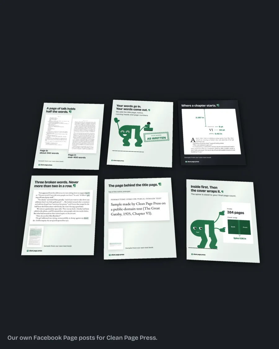 Six of our own launch graphics laid out as a kit.