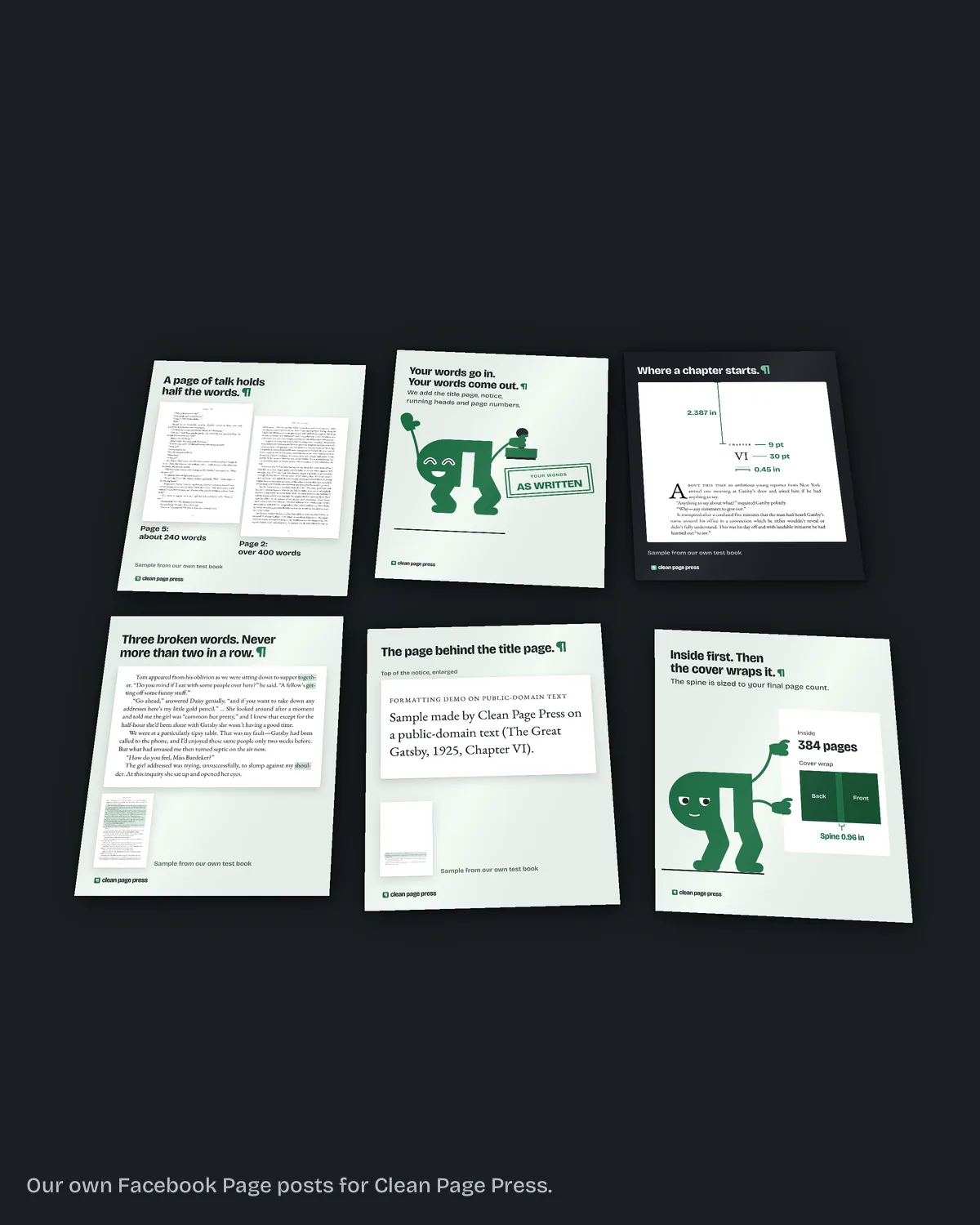 Six of our own launch graphics laid out as a kit.
